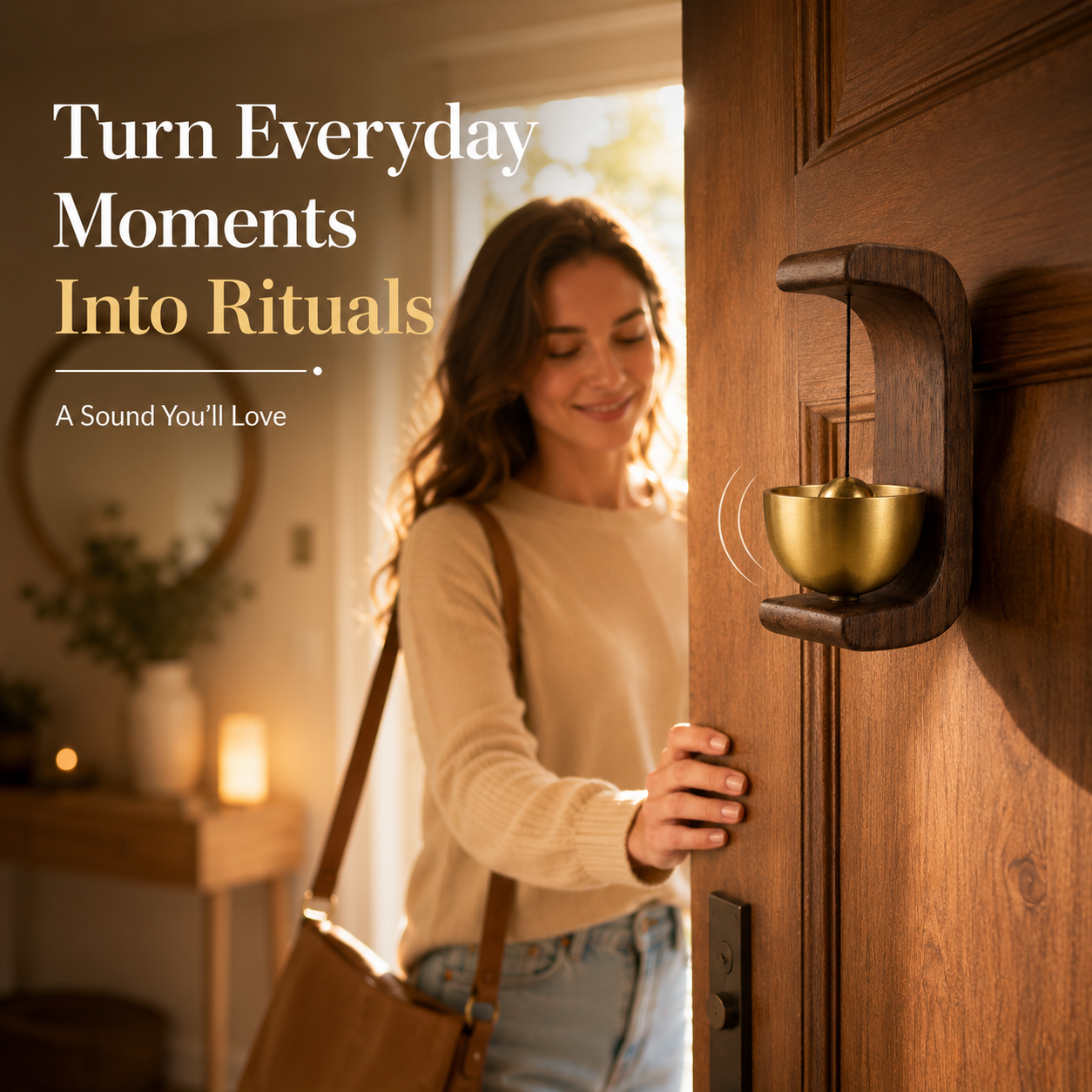 🎐 Magnetic Wooden Door Chime with Nano Adhesive – Handcrafted Brass Entry Bell