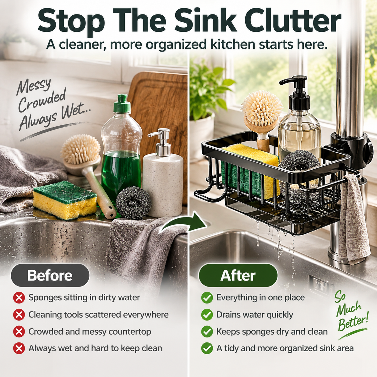 ✨ Faucet Sink Organizer Rack – Keep Your Kitchen Sink Clean & Clutter-Free