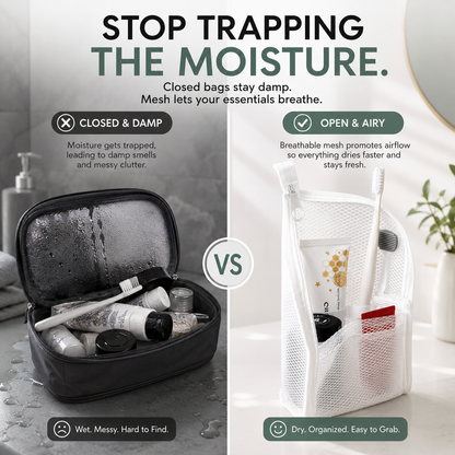 🧼 2-Pack Portable Quick-Dry Mesh Toiletry Bags – Hanging Travel Organizers with Toothbrush Slots