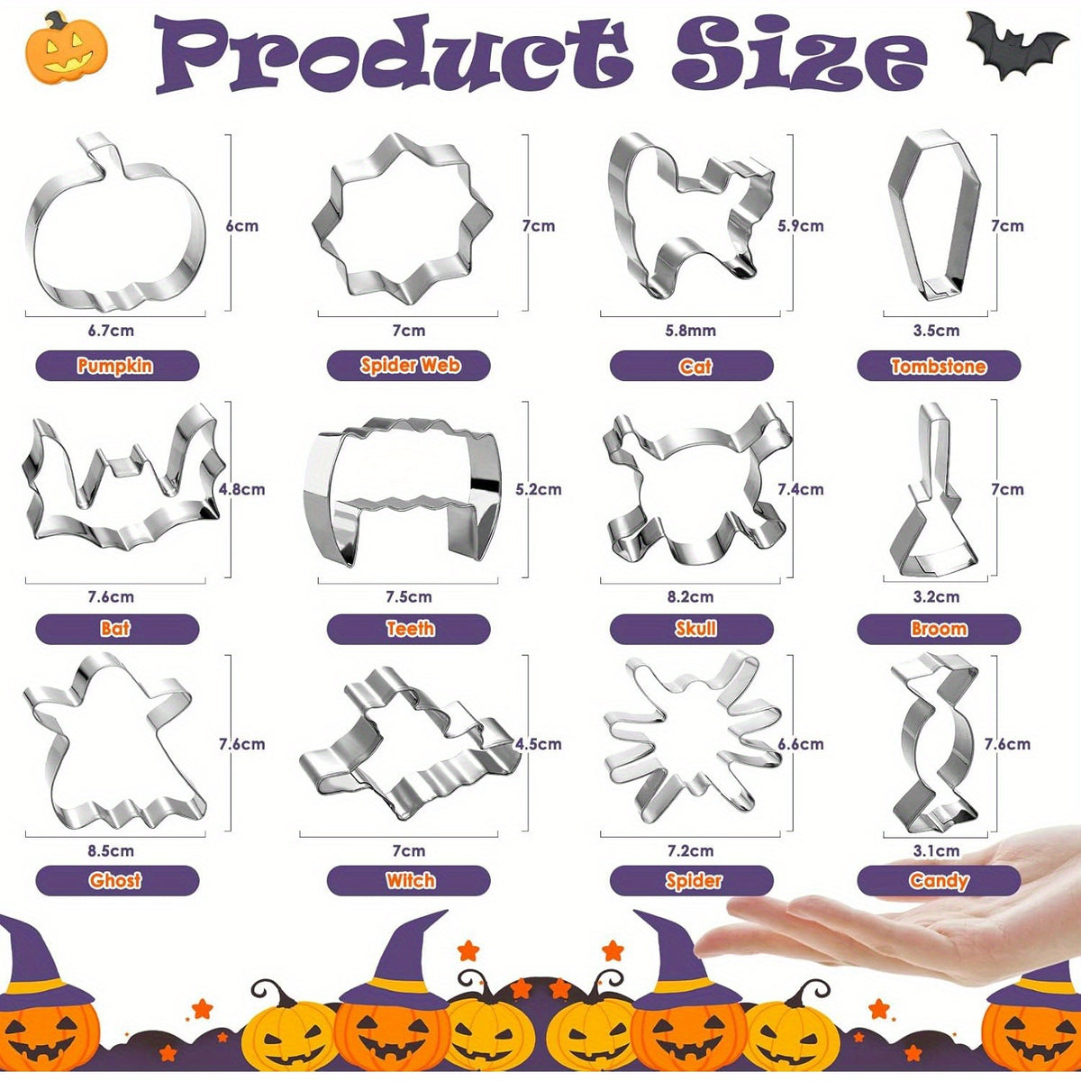 🎃 HOT SALE | 5-Piece Halloween Cookie Cutter Set – Stainless Steel Bat, Pumpkin, Ghost, Cat & Witch Hat Shapes