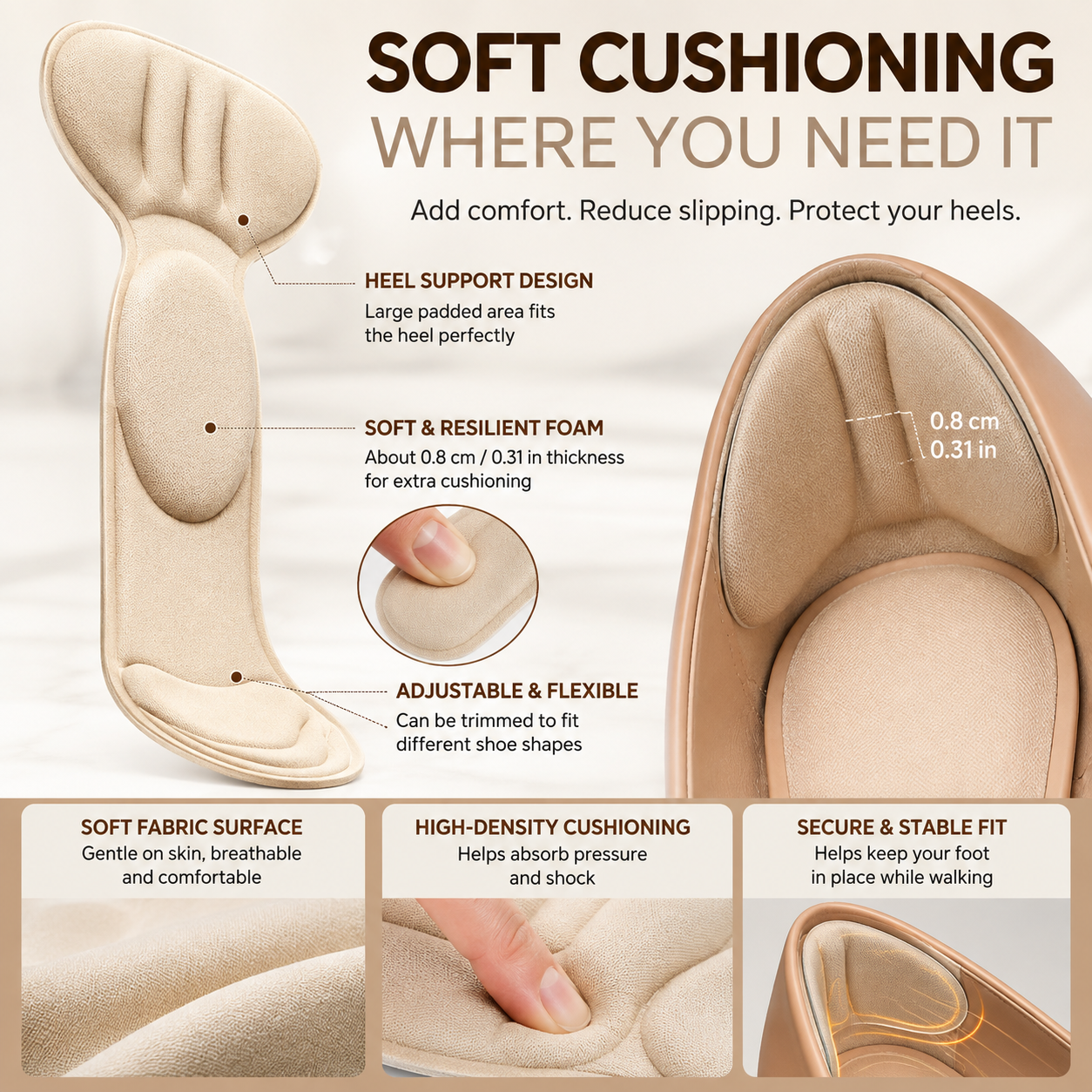 🔥 5-Pair Pack | Comfort Heel Fit Pads – Anti-Slip Cushioned Shoe Inserts for Better Fit & Heel Comfort**