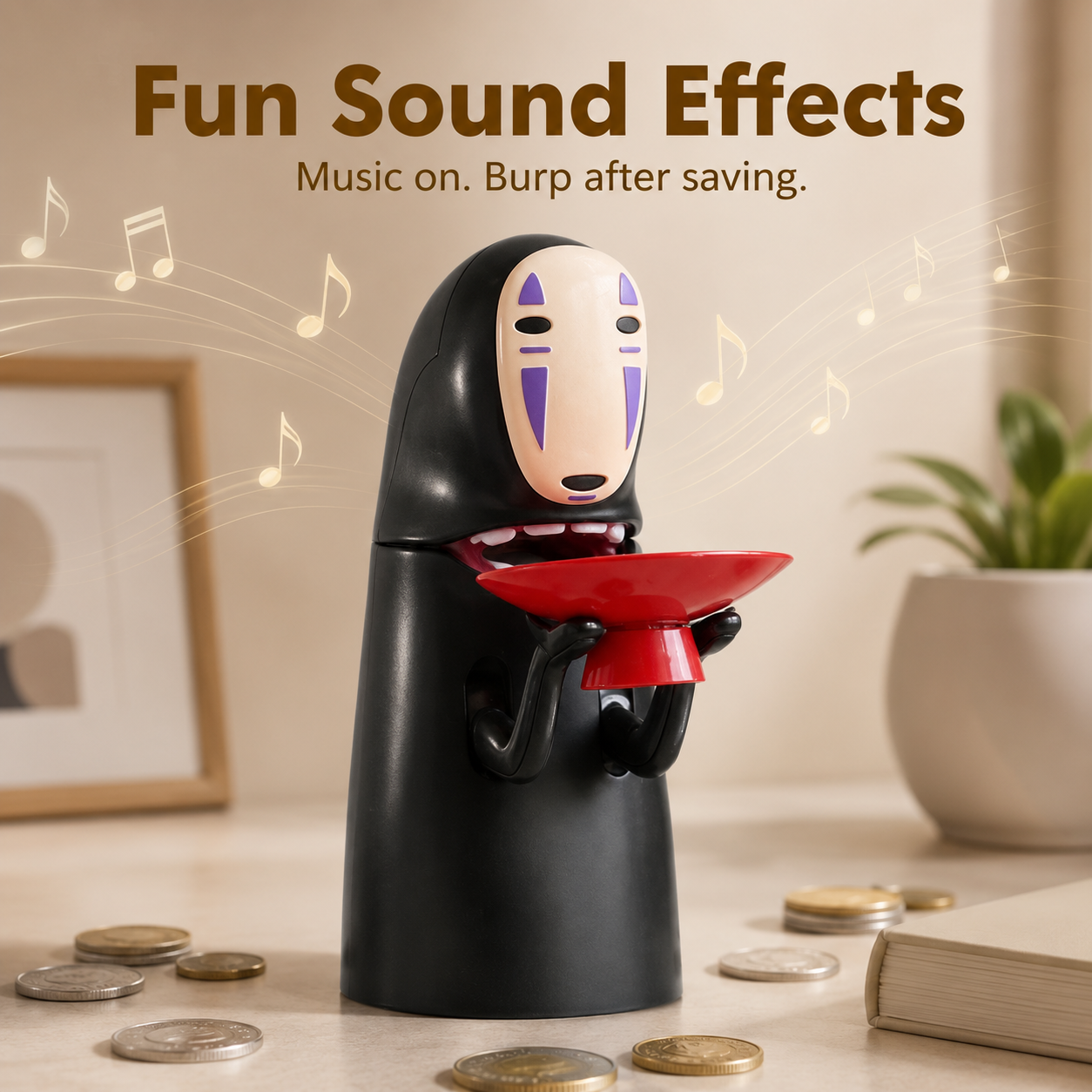🪙Spirited Away No-Face Coin Bank – Interactive Eating & Burping Sound, Save for Travel