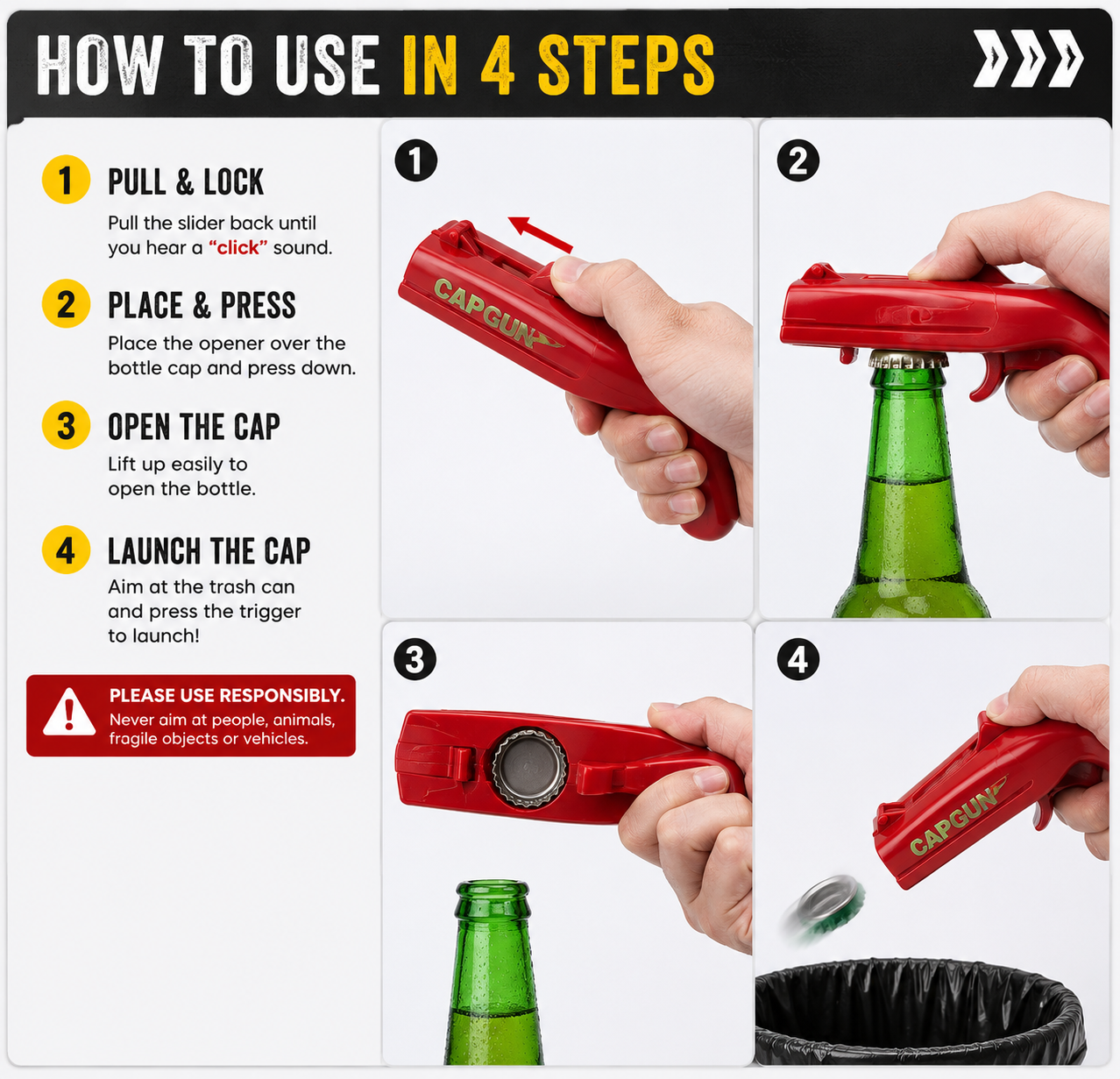 🍺 Bottle Cap Launcher Opener – Pop, Launch & Bring the Fun