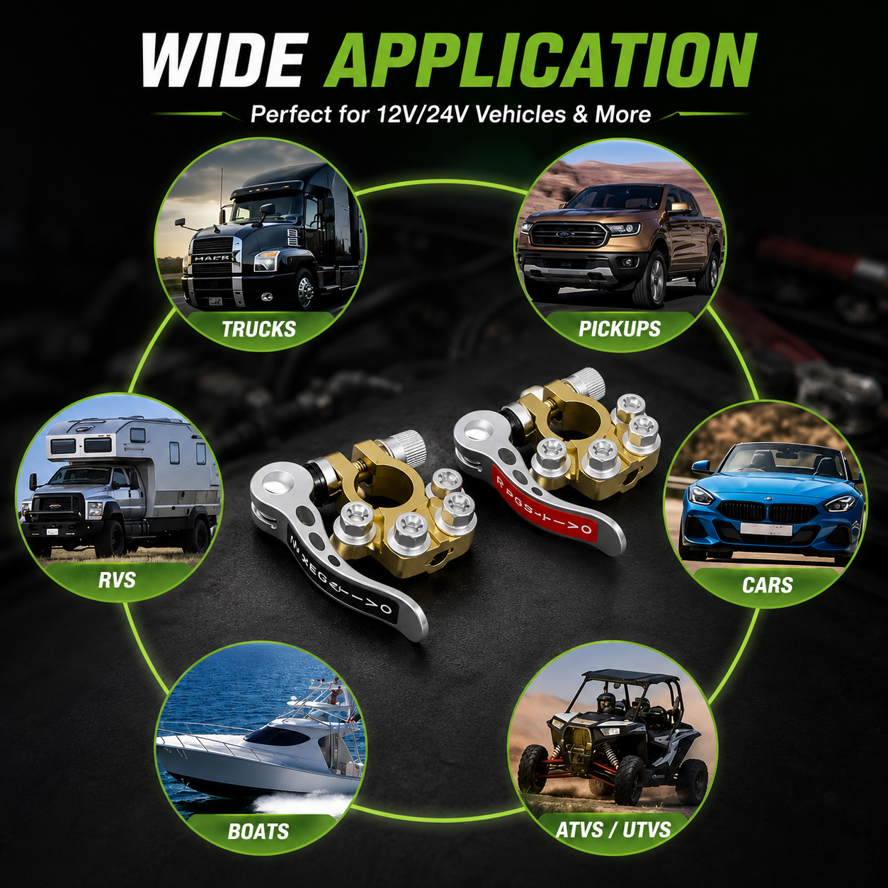 🔋 4-Way Battery Terminal Connectors | 12V & 24V Car & Truck Battery Clamps