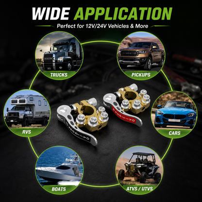 🔋 4-Way Battery Terminal Connectors | 12V & 24V Car & Truck Battery Clamps