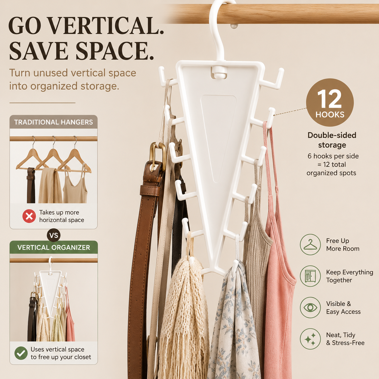 👚 12-Hook Rotating Closet Organizer – Save Space & Keep Accessories Organized