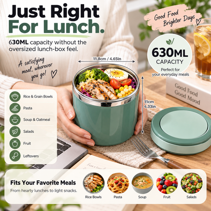 🥗 630ML Portable Stainless Steel Lunch Container with Carry Handle