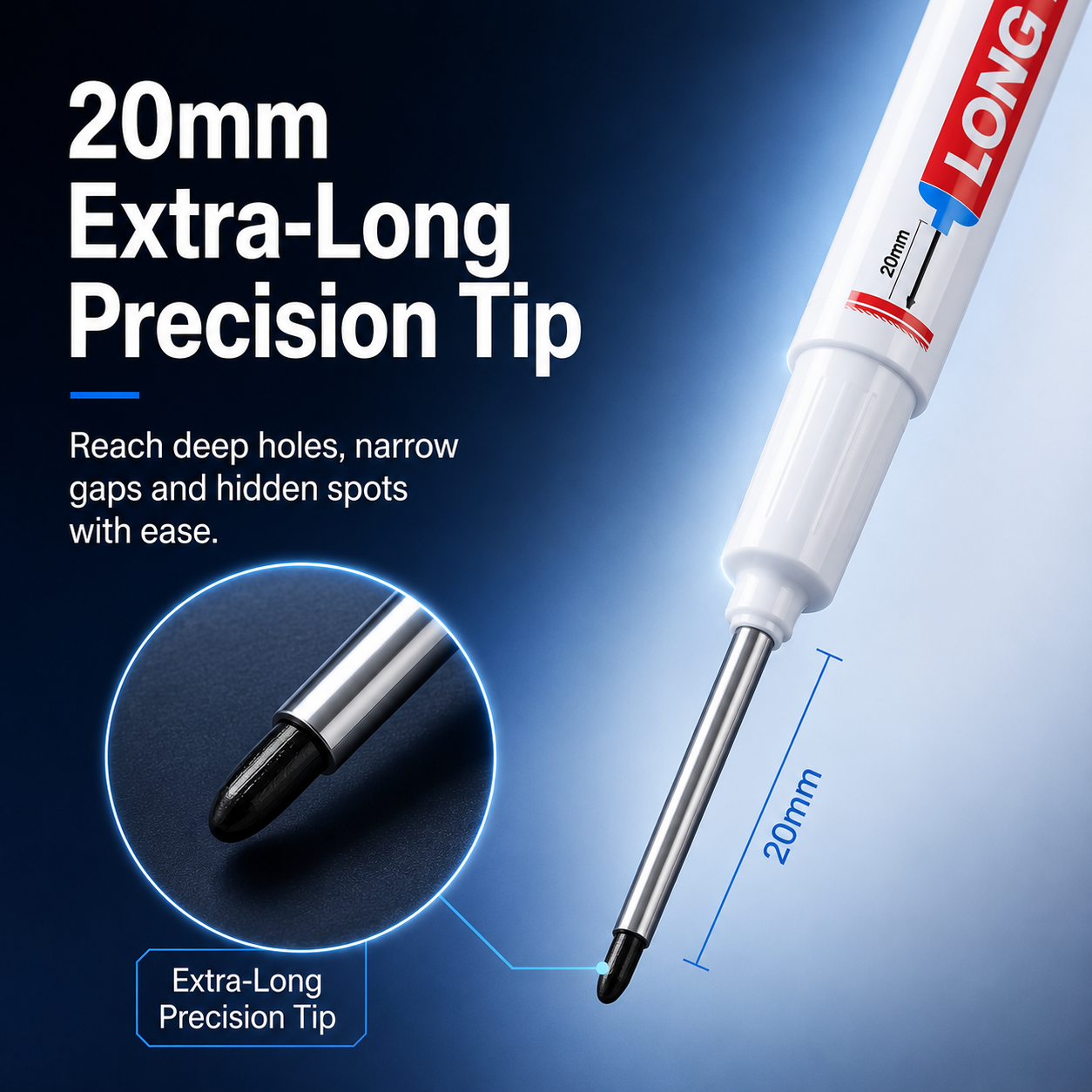 🛠️ Deep Hole Marker Pen – 20mm Long Reach Tip for Precise DIY & Woodworking Marks