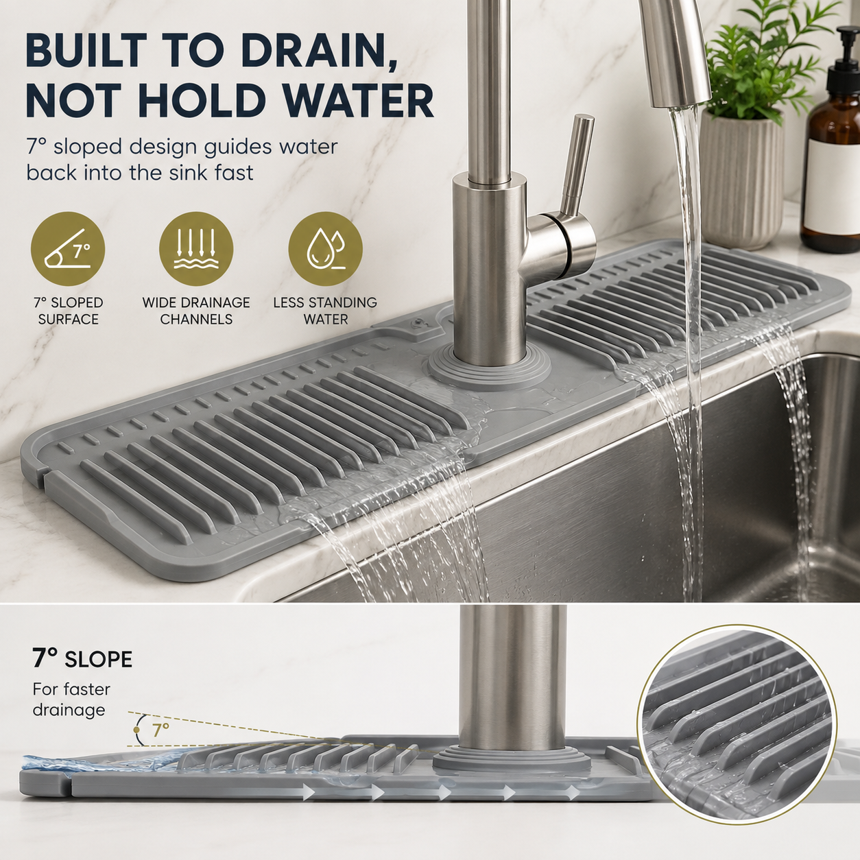 💦 Self-Draining Silicone Faucet Mat – Keep Your Sink Dry & Tidy
