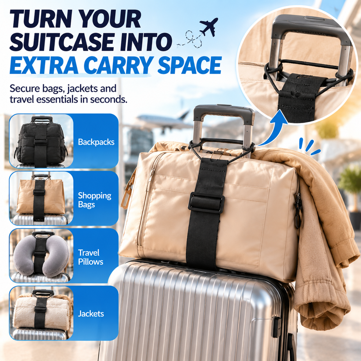 ✈️ Hands-Free Travel Luggage Strap – Carry More, Stress Less