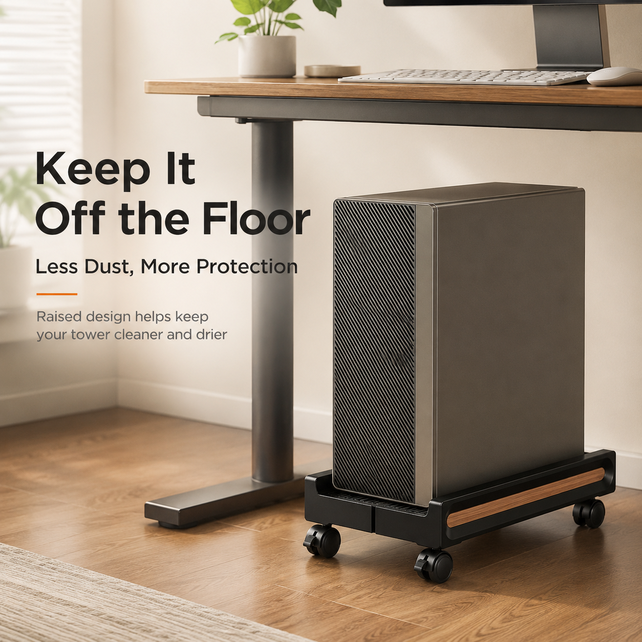 Mobile Computer Tower Stand – Adjustable CPU Holder with Wheels & Ventilated Base for Heat Dissipation
