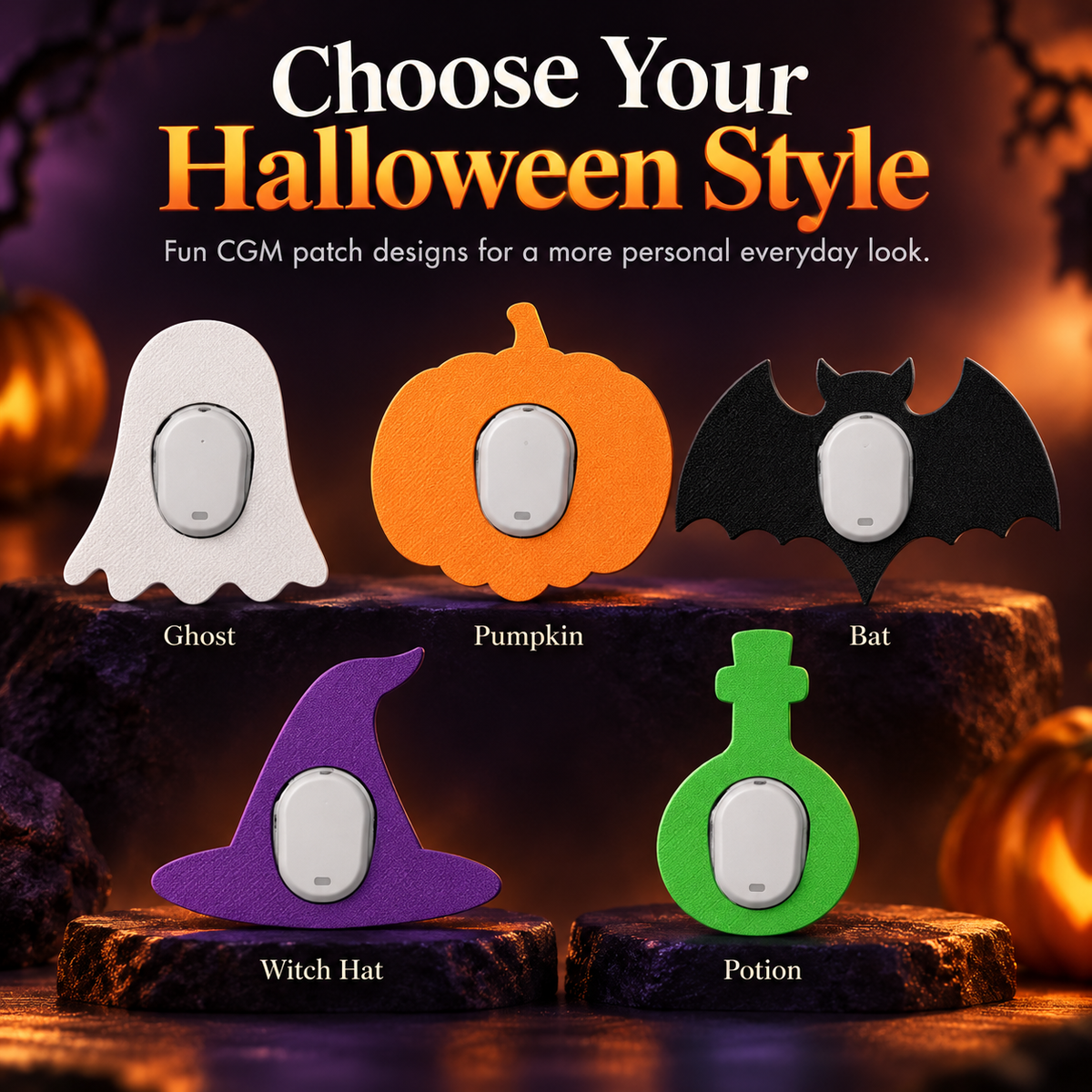 🎃 32PCS Halloween CGM Sensor Covers – Cute Decorative Overpatches for Dexcom & Libre