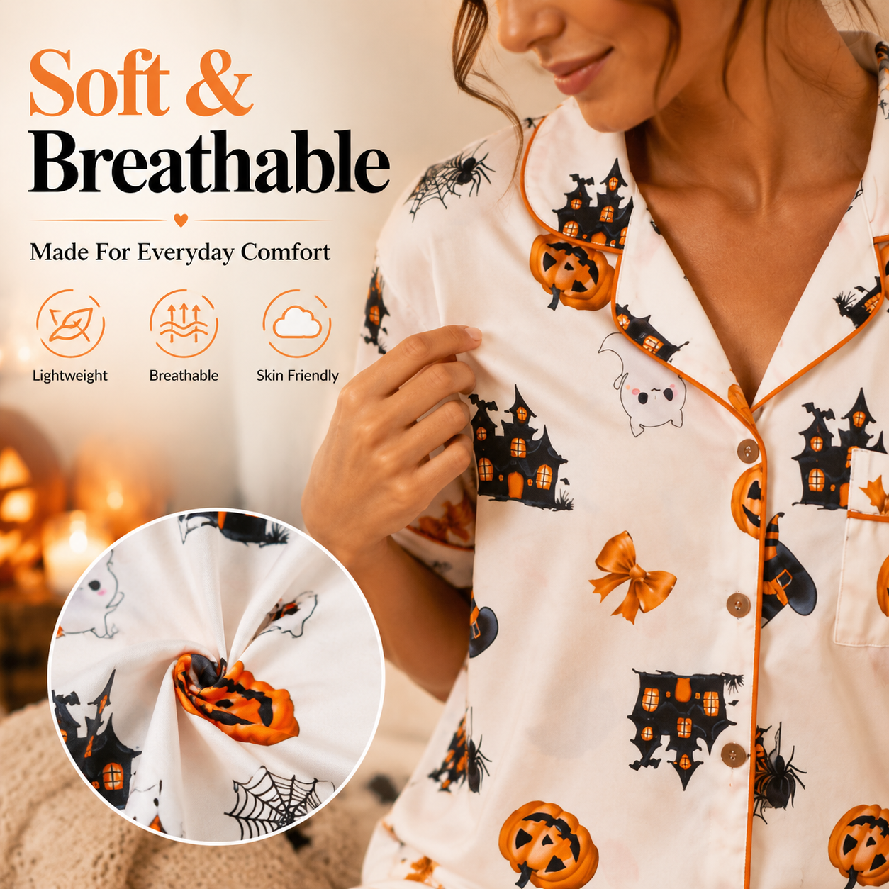 🎃 Spooky Season Pajama Set | Cute Ghost Print Sleepwear 👻