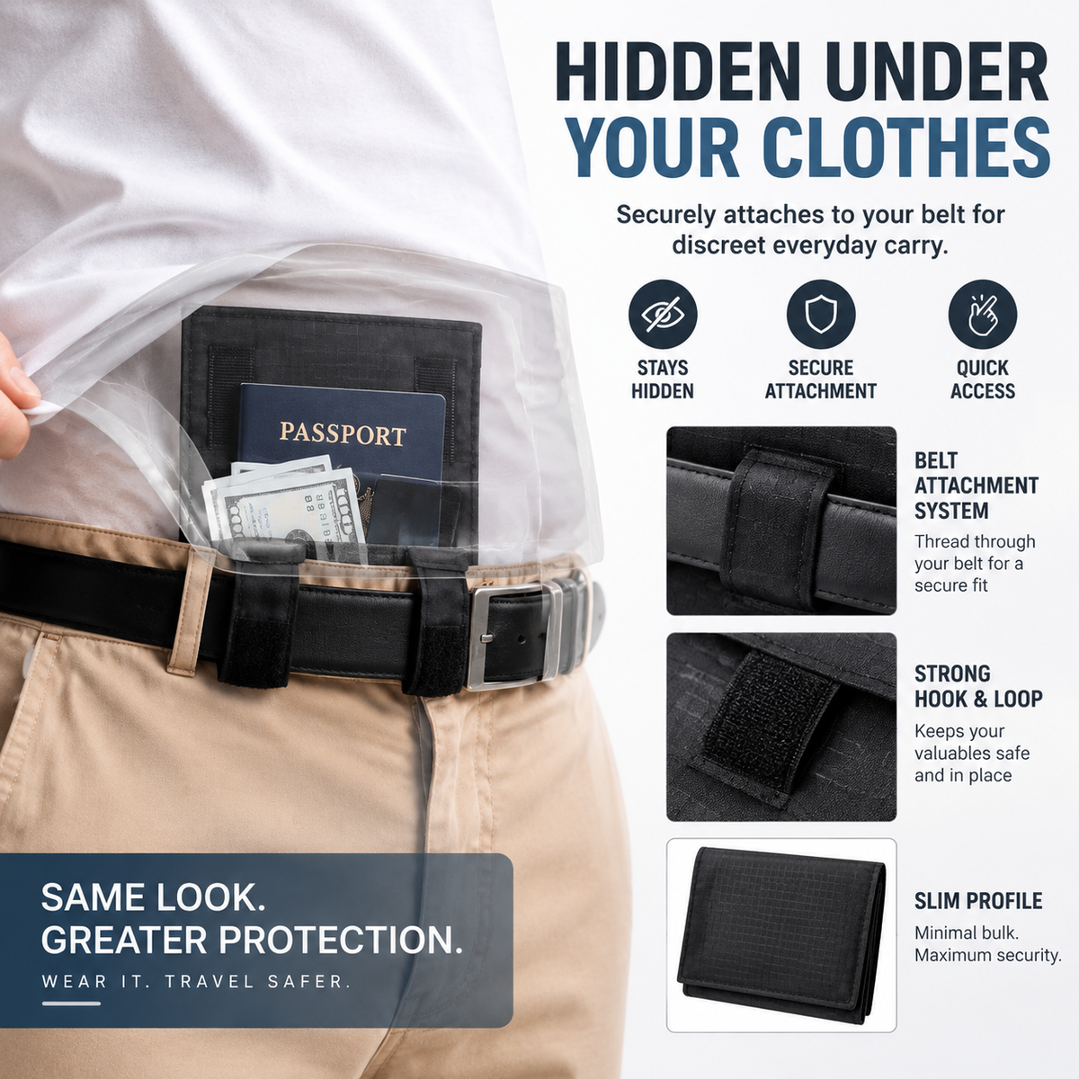 ✈️ Hidden Anti-Theft Passport Pouch – Slim Travel Security Belt Wallet for Cash, Cards & Documents