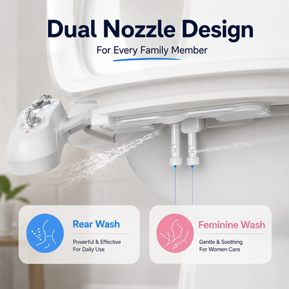 Non-Electric Bidet Attachment for Toilet – Dual Nozzle Front & Rear Wash, Adjustable Water Pressure, Eco-Friendly Toilet Seat Adapter for Personal Hygiene, Reduce Toilet Paper Use