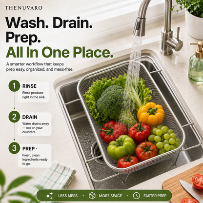 🥬 304 Food-Grade Stainless Steel Expandable Sink Colander