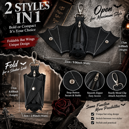 🦇 Bat-Shaped Gothic Mini Wallet – Clip-On Punk Accessory for Bags, Belts & Festival Outfits