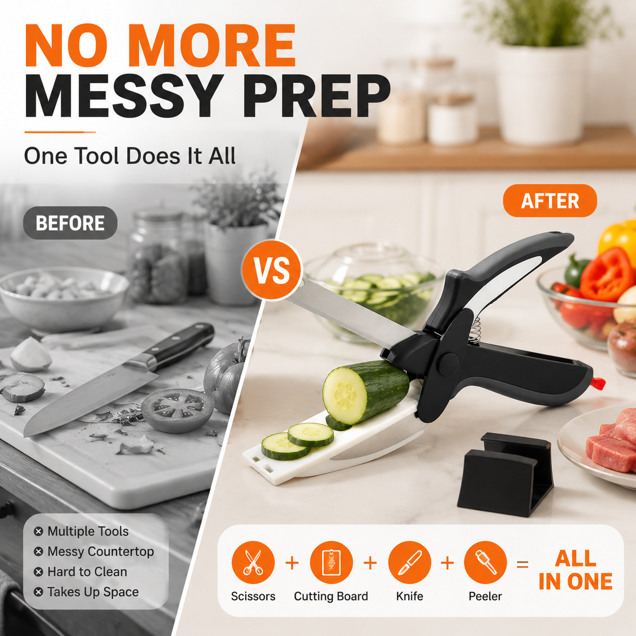 🥗 2-in-1 Kitchen Scissors & Cutting Board | Upgraded Wide Blade Food Prep Tool