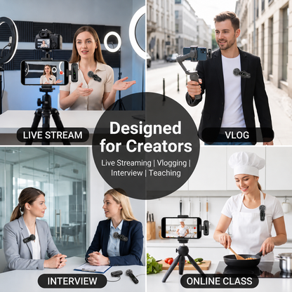 🎙️ Wireless Dual Lavalier Microphone – Crystal-Clear Sound Anywhere
