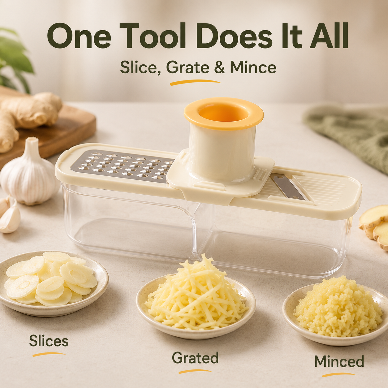 🧄3-in-1 Kitchen Prep Tool – Slice, Grate & Mince in Seconds