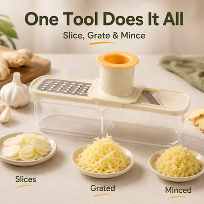 🧄3-in-1 Kitchen Prep Tool – Slice, Grate & Mince in Seconds