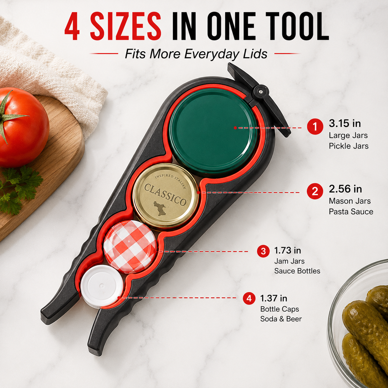 🔥 Open Tight Lids with Ease | 4-in-1 Multi-Function Jar Opener