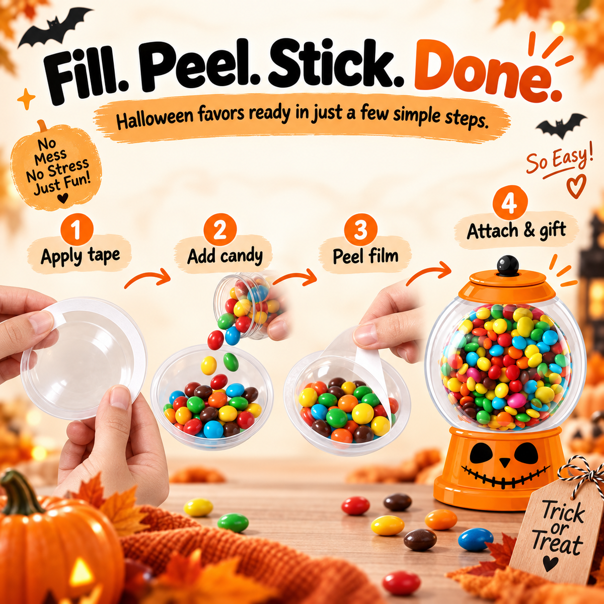 🎃 Halloween Candy Dome Holders – DIY Trick-or-Treat Party Favor Kit, 18/36PCS