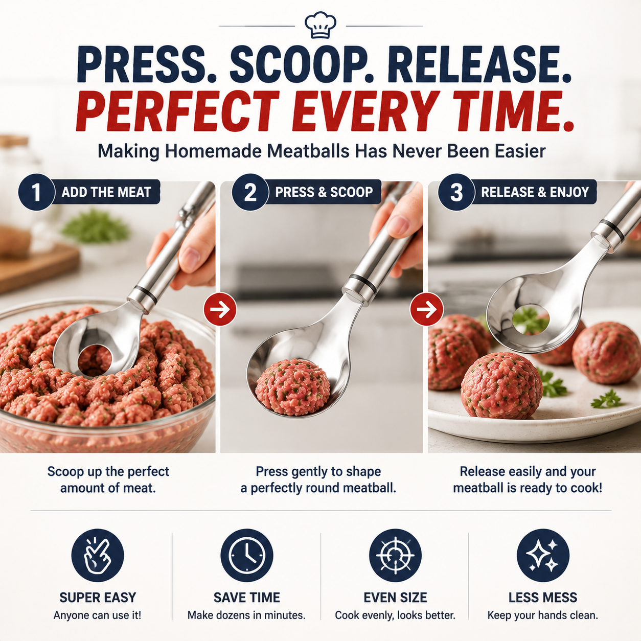 🍝 2-Pack Stainless Steel Meatball Maker Spoon – Make Perfect Meatballs Without Messy Hands
