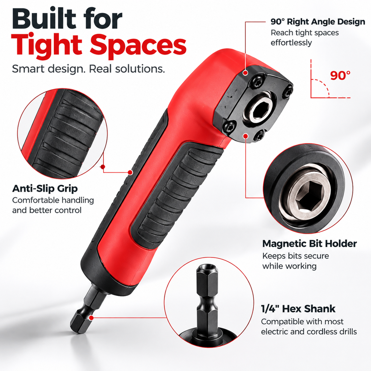 🔧 90° Right Angle Drill Adapter – Reach Tight Spaces Your Drill Can’t