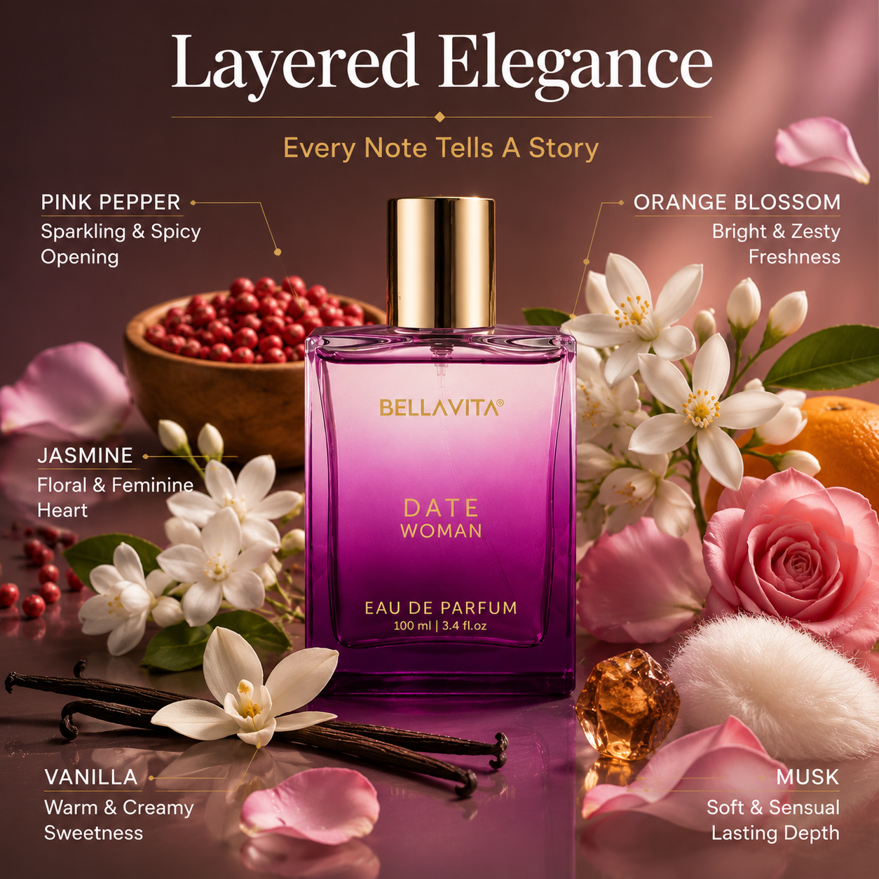 ✨ BellaVita Date Woman Eau De Parfum – Long-Lasting Luxury Perfume For Women (100ml)