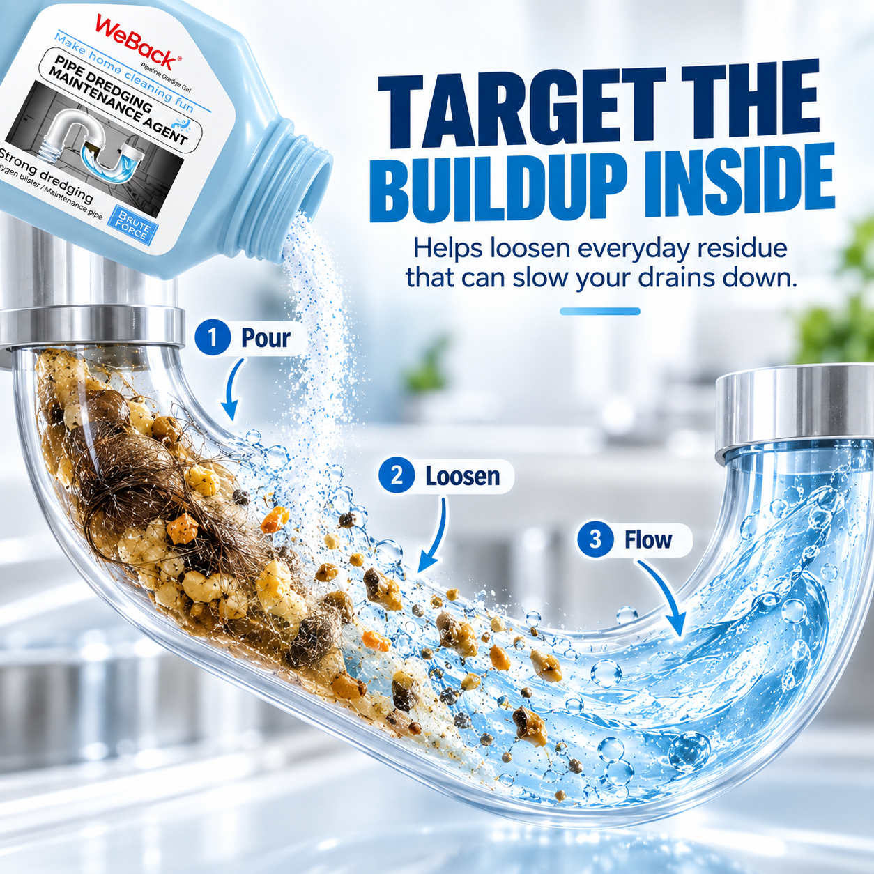 💧 Powerful Drain Cleaner – Breaks Down Hair, Grease & Everyday Buildup