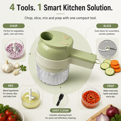 🥗 4-in-1 Handheld Food Chopper – Chop, Slice & Mix Faster for Effortless Everyday Cooking