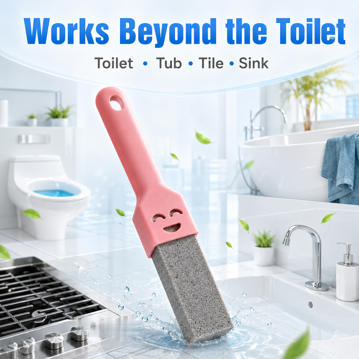 Pumice Stone Toilet Cleaner – Extra-Long Handle Hard Water Ring Remover