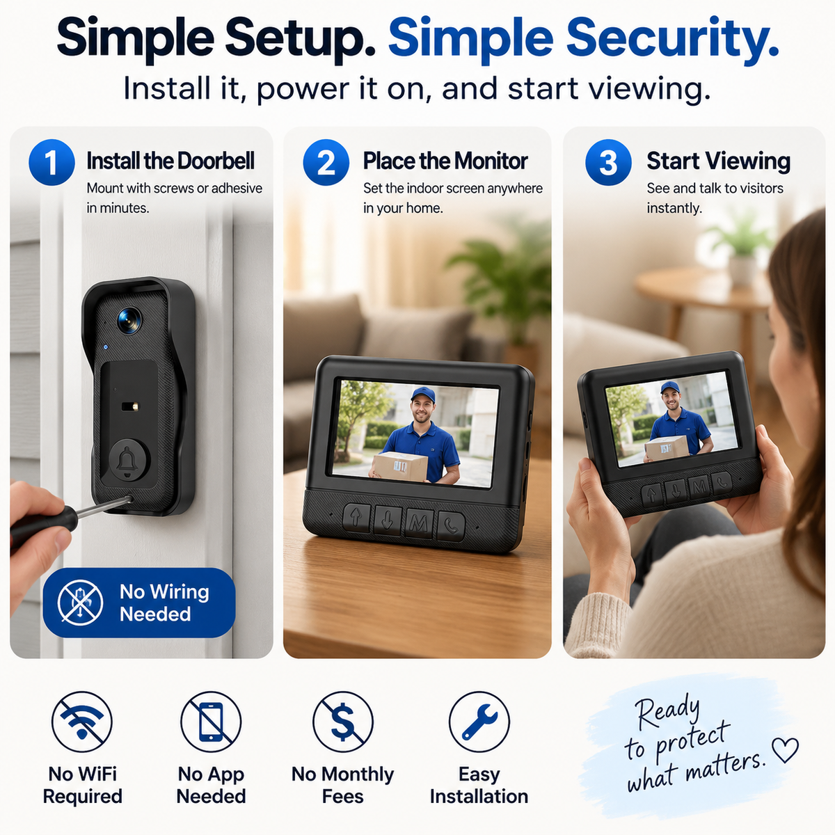 🚪 Wireless Video Doorbell Camera With Indoor Screen – See Who’s At Your Door Before Opening It