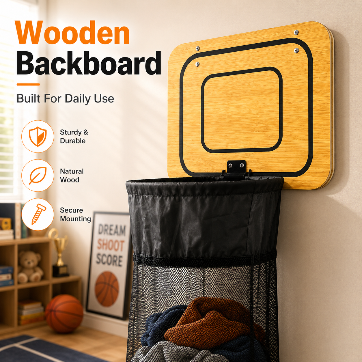 🏀Wooden Basketball Hamper – Stop Nagging, Start Playing