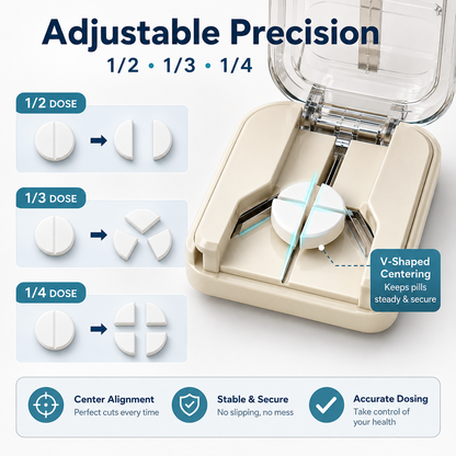 💊 Precision 3-in-1 Pill Cutter & Organizer | Perfect 1/2, 1/3 & 1/4 Doses