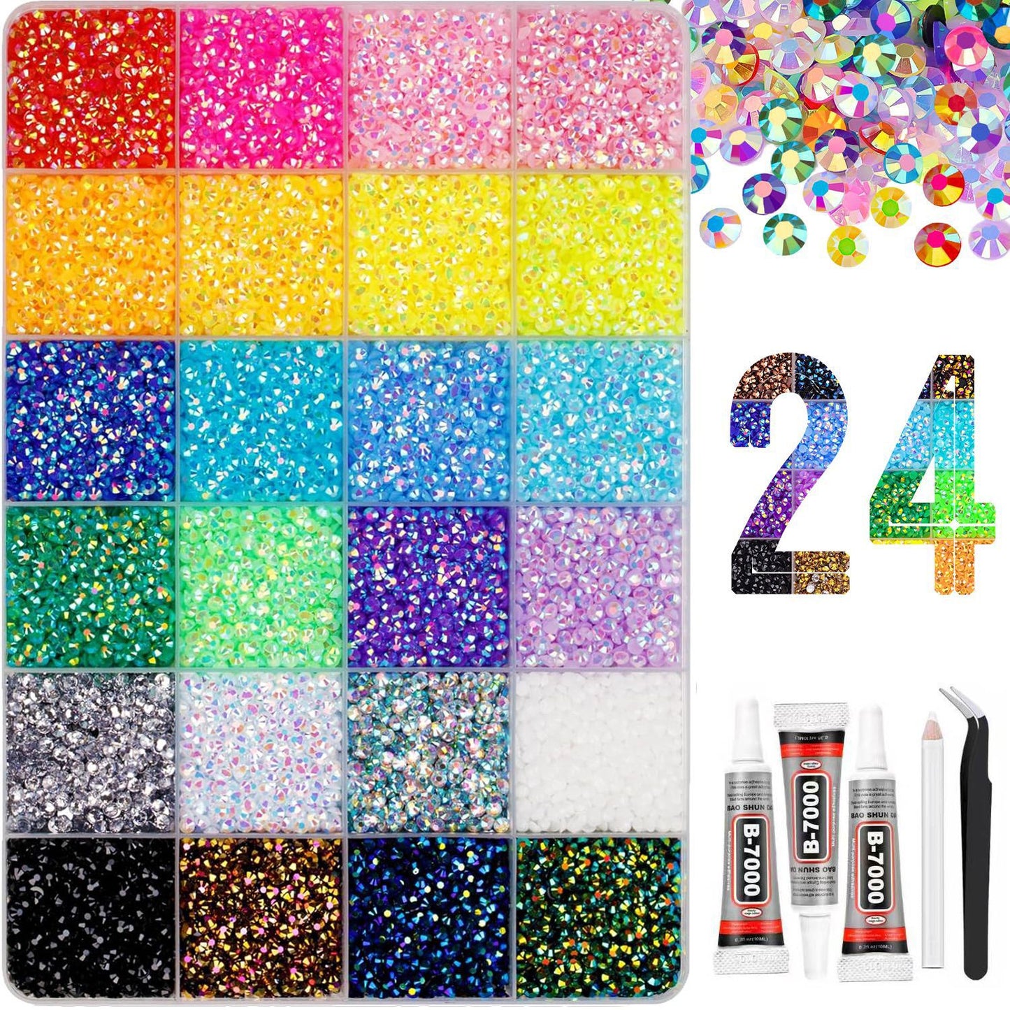 32000PCS Rhinestone Bedazzling Kit – 24 Colors Sparkling Gems for Tumblers, Shoes, Phone Cases & DIY Crafts