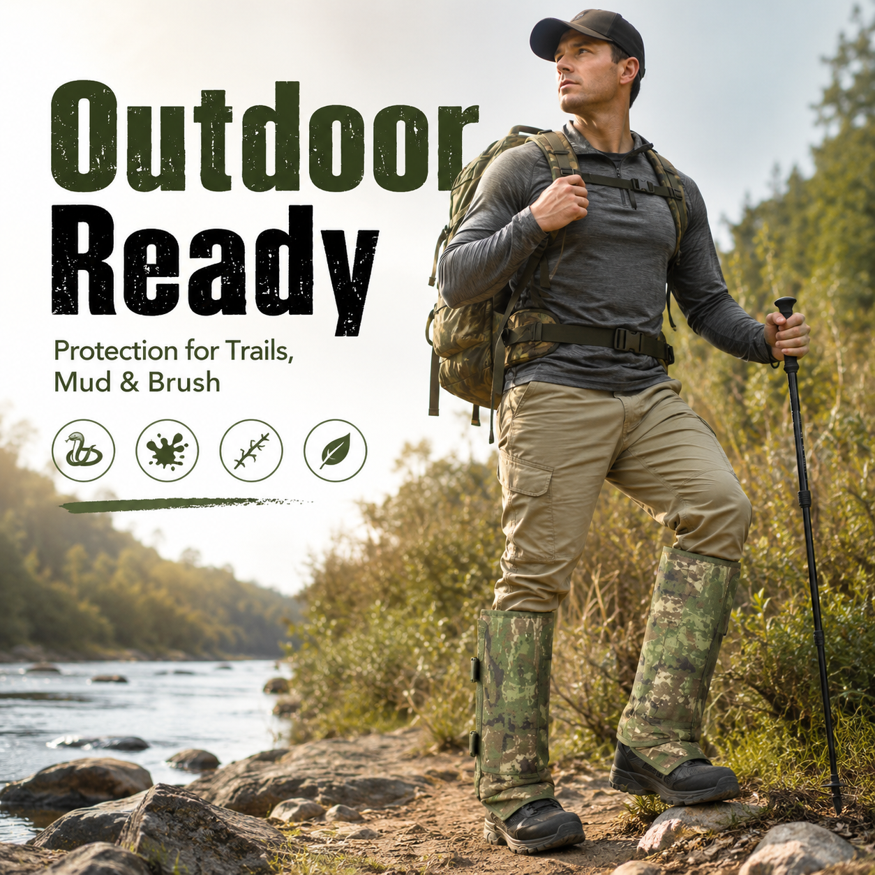 Unisex Adjustable Outdoor Snake-Resistant Leg Gaiters, Abrasion-Resistant Durable Fabric Protective Gear for Hunting, Hiking