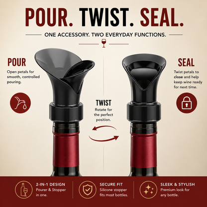 🍷 2-Pack 2-in-1 Wine Pourer & Stopper – No-Drip Pour & Easy Seal