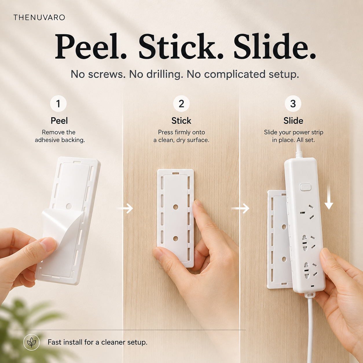 🔌10 Counts   Punch-Free Power Strip Holder – Peel, Stick & Organize