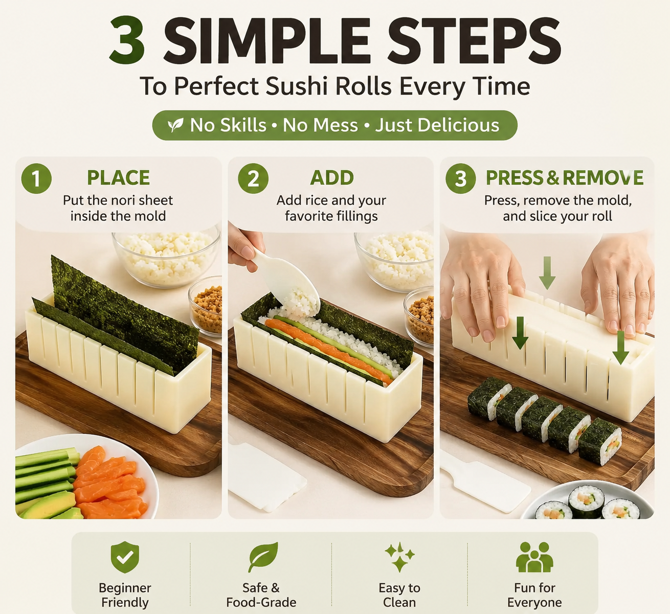 🍣 DIY Sushi Maker Mold Set – Easy Homemade Sushi Roll Tool For Beginners & Family Sushi Nights
