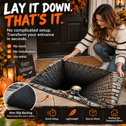 🎃 3D Halloween Horror Floor Mat – Spooky Skull Illusion Door Rug