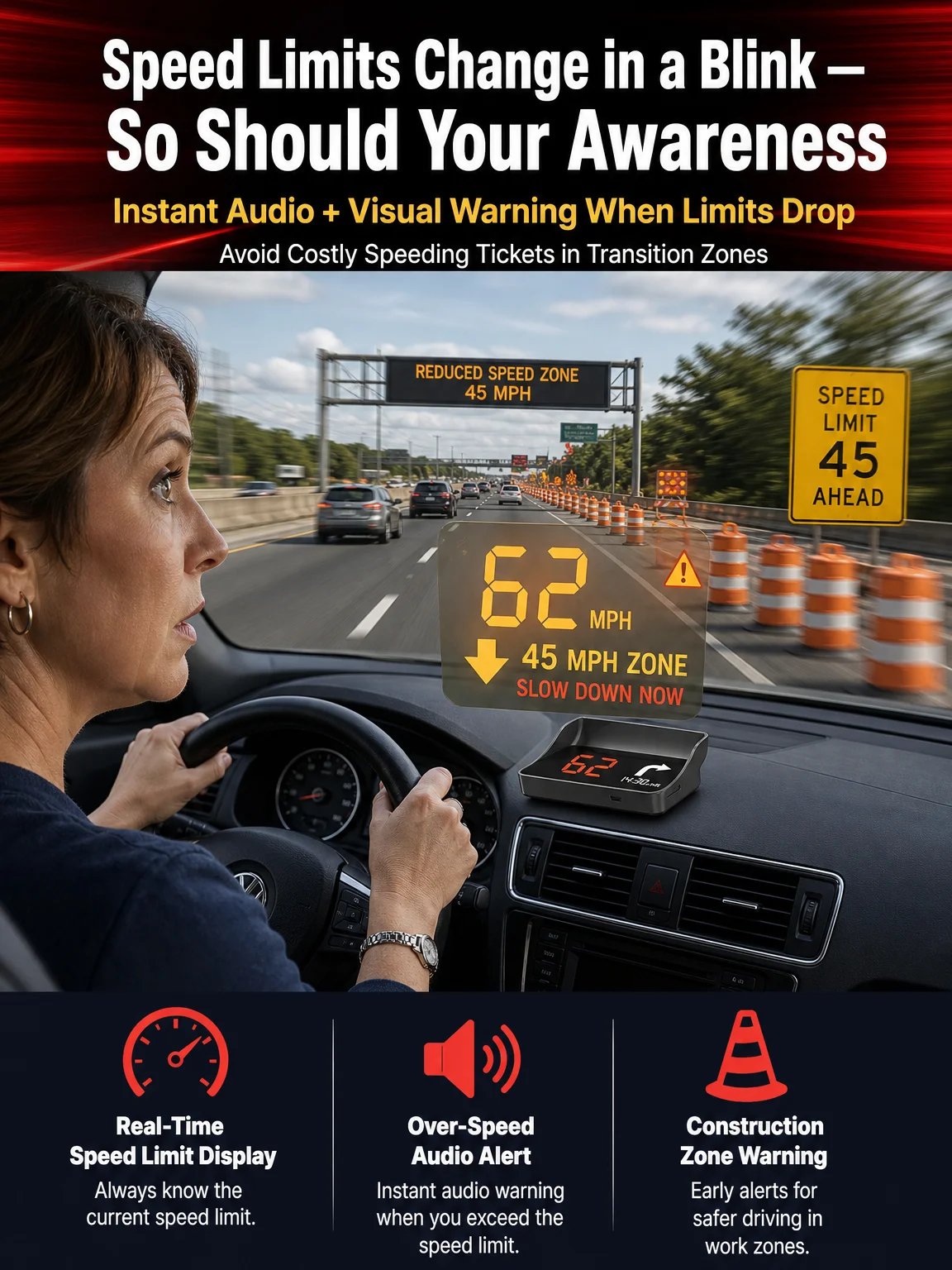 🚗 Smart AI HUD Head Up Display — Drive Safer With Real-Time Speed, Navigation & Road Alerts