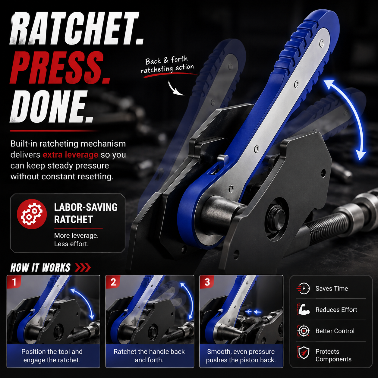 🔧 Ratcheting Brake Caliper Piston Press Tool – Faster, Easier Brake Pad Changes