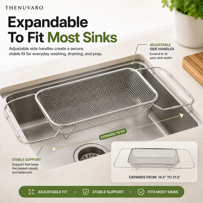 🥬 304 Food-Grade Stainless Steel Expandable Sink Colander