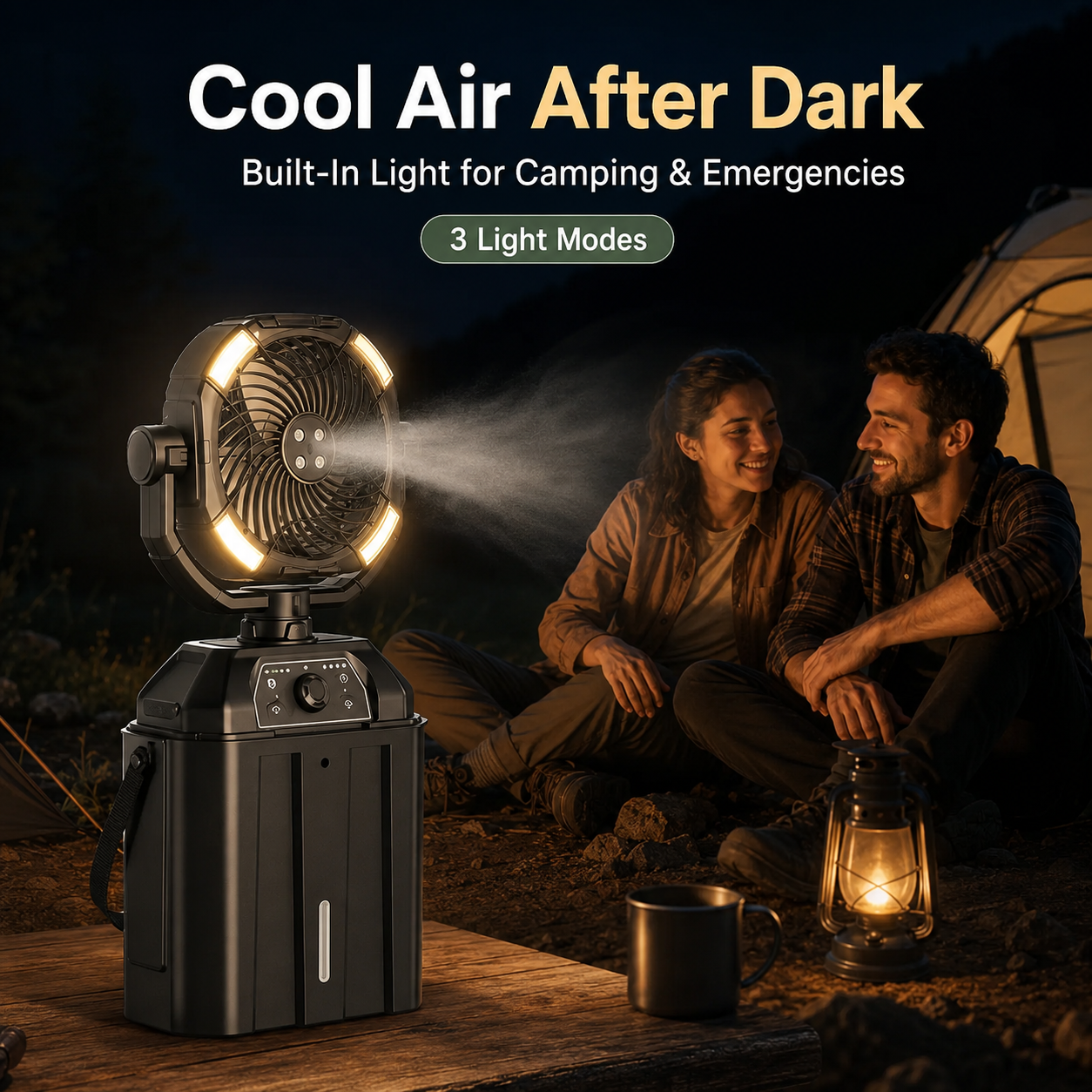 ❄️ 4-in-1 Rechargeable Misting Fan with LED Light & Emergency Power Bank