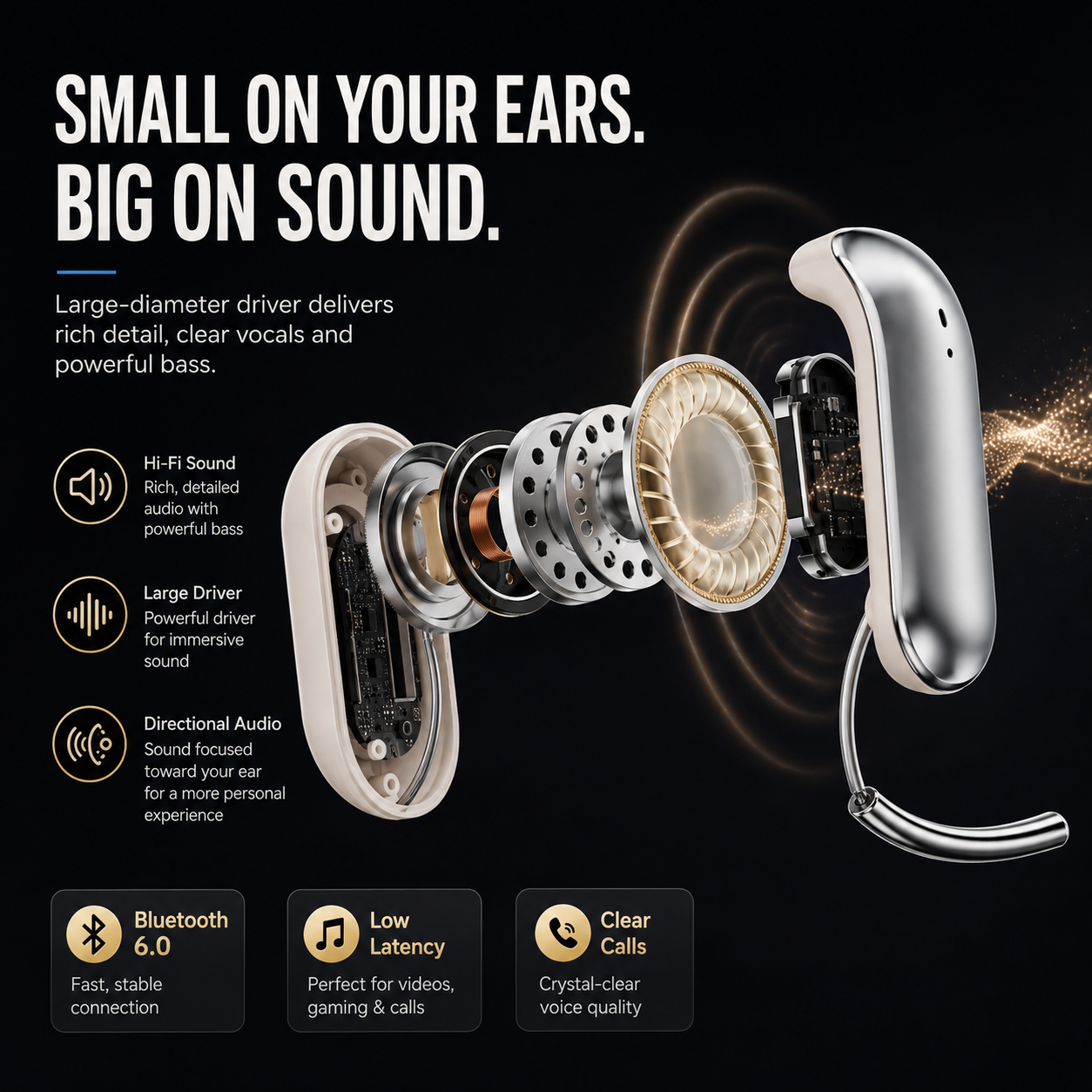 🎧 Ultra-Light Ear-Hook Wireless Earbuds – Secure Fit, Hi-Fi Sound & Long Battery Life