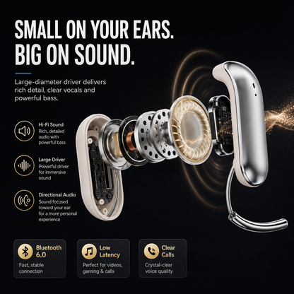 🎧 Ultra-Light Ear-Hook Wireless Earbuds – Secure Fit, Hi-Fi Sound & Long Battery Life