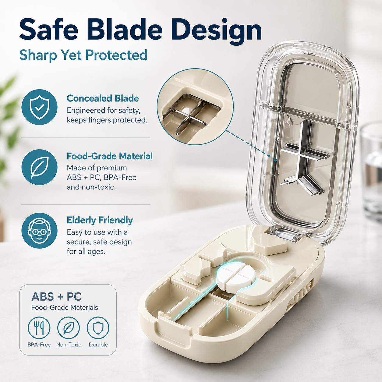 💊 Precision 3-in-1 Pill Cutter & Organizer | Perfect 1/2, 1/3 & 1/4 Doses