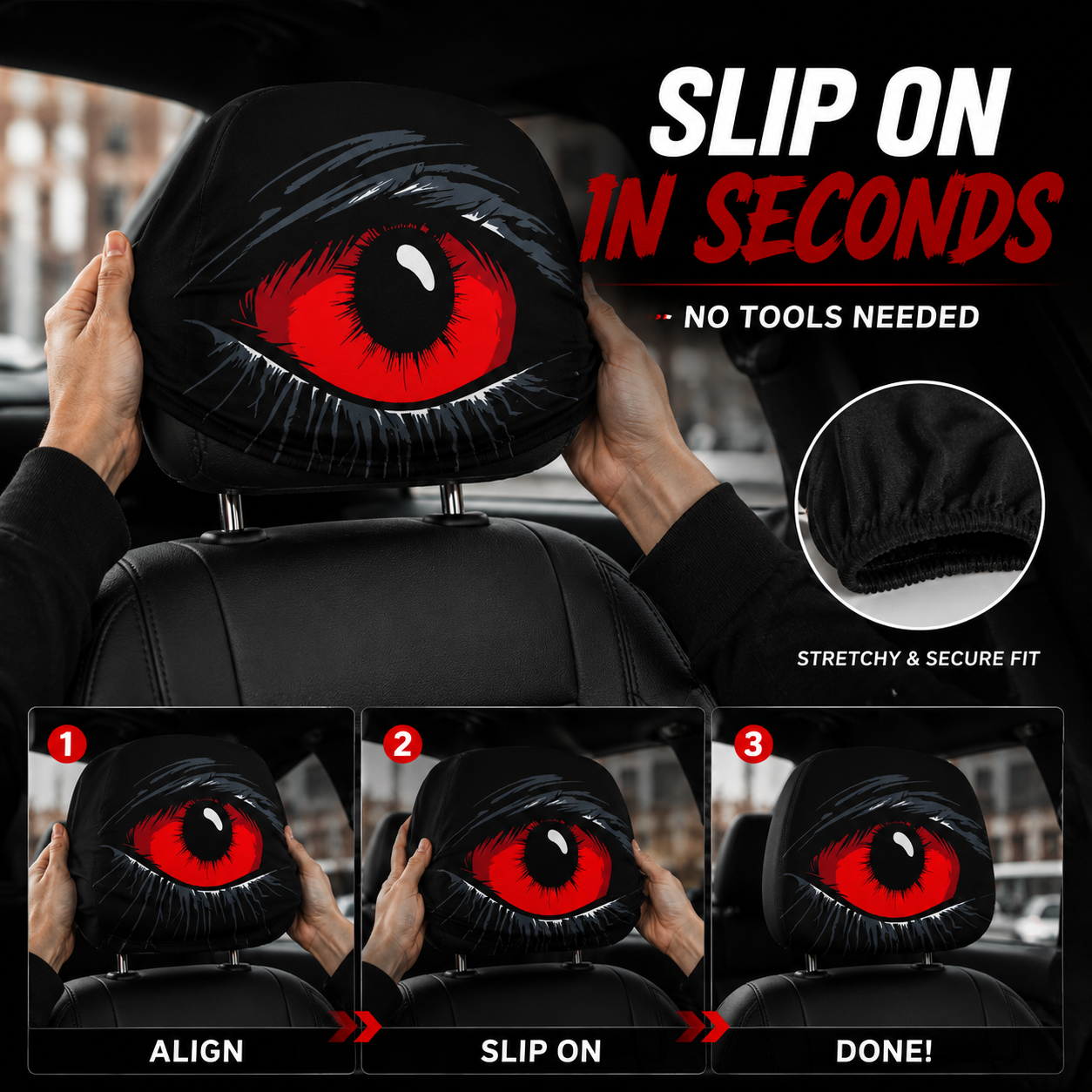 👁️ Funny Horror Car Headrest Covers (2PCS) | Universal Stretch Fit Car Seat Decor